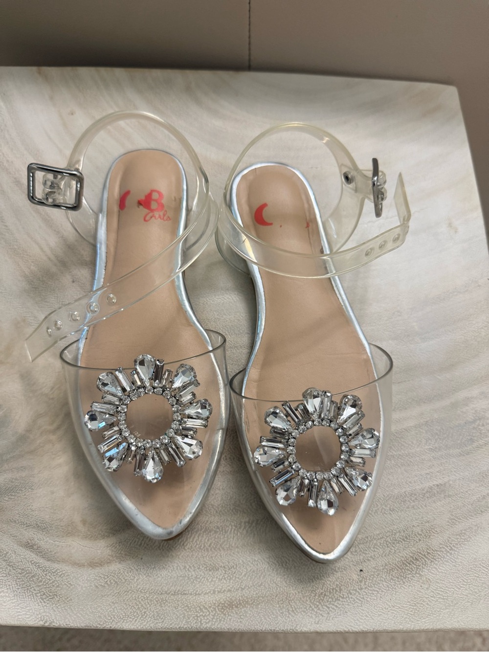 USEDClear Jelly Pointed Toe Flats with Crystal Accent - Brand: GB Girls